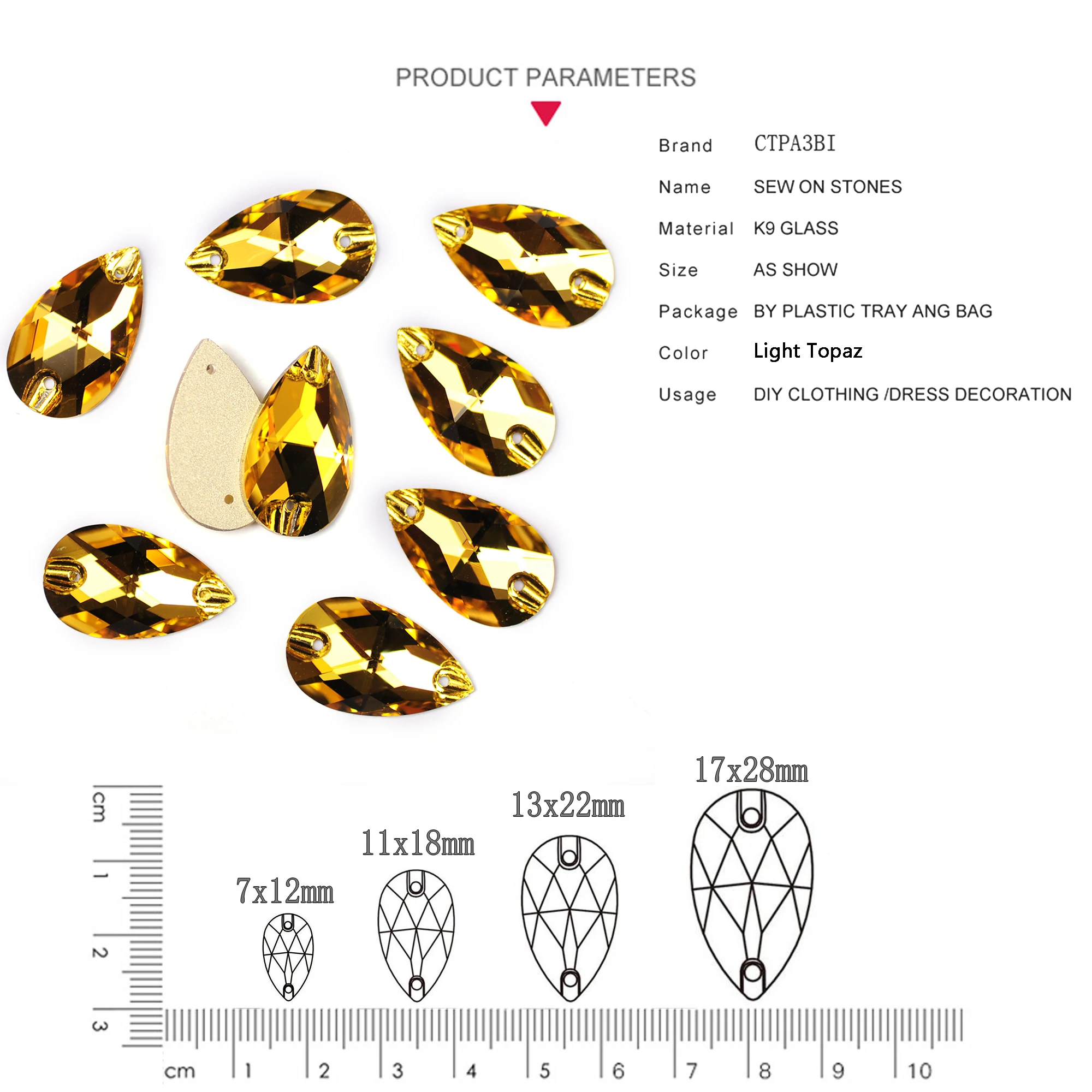 3230 Drop Light Topaz Yellow Stones Sew On Applique Rhinestones Strass Sewn Rhinestones Crystal Sewing DIY Jewelry