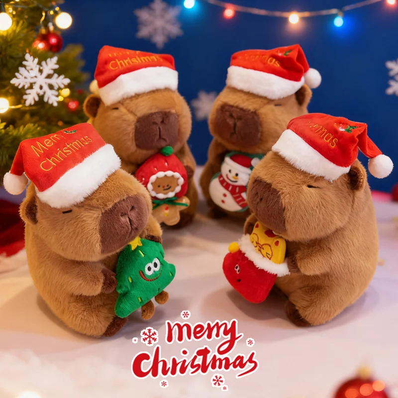 

Christmas Capybara Plush Toy Santa Hat Tree Xmas Doll Stuffed Animal Kawaii Gift for Kids Fans Home Desk Decoration Ornament