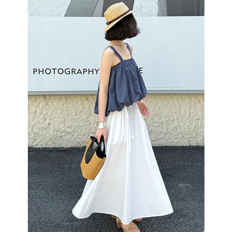 Summer New Korean Fashion Versatile Small Design Checkered Flower Bud Shirt for Women