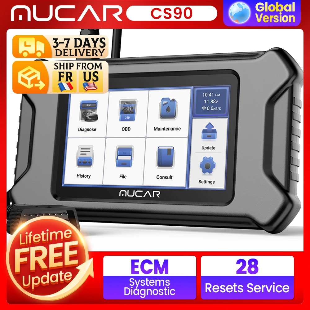 MUCAR-CS90 Profissional Auto Diagnóstico Automotivo Ferramenta De Diagnóstico, Carro Obd2 Scanner, 28 Reset, Obd Scan, Airbag, SRS, DPF, TPMS