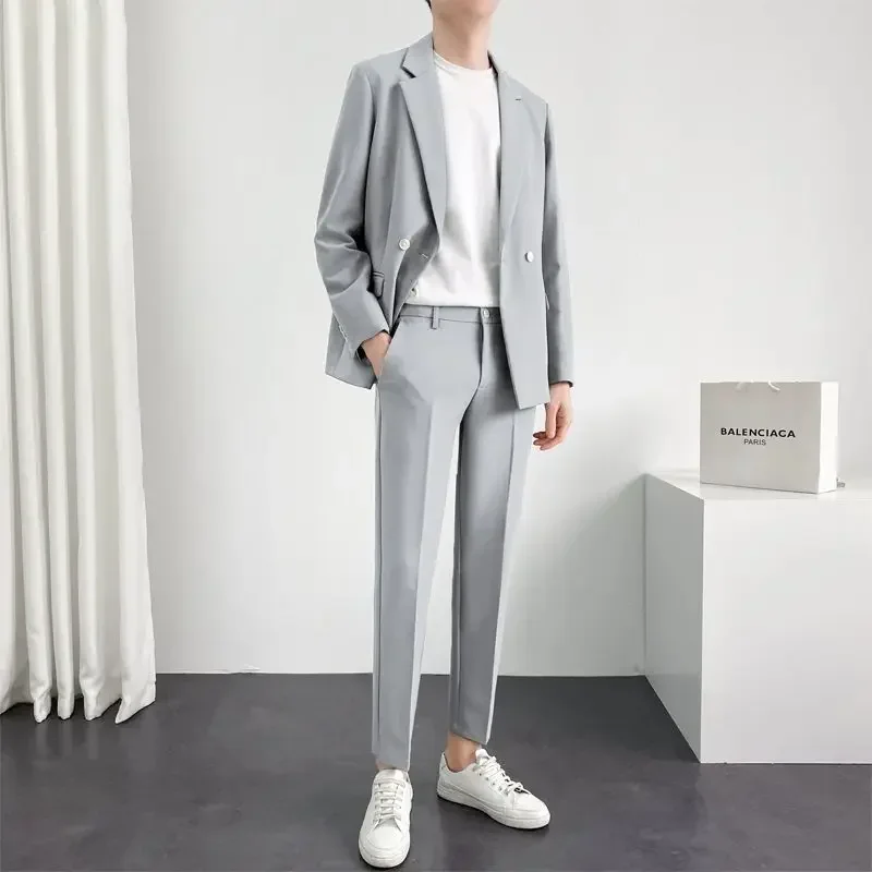 Full Men's Suits and Blazers Spring Autumn Trends Costumes 2 Piece Outfit Set Male Casual High Quality 2024 Clothes Elegant