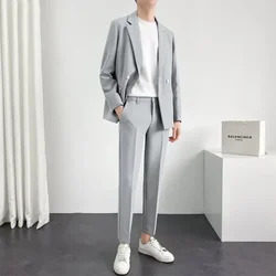Full Men's Suits and Blazers Spring Autumn Trends Costumes 2 Piece Outfit Set Male Casual High Quality 2025 Clothes Elegant