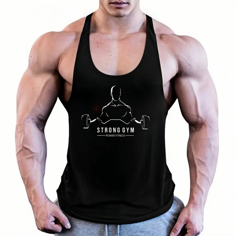 Mens Muscle Fashion Vest, Gym Stringer Tank, Fitness Bodybuilding Singlet, Athletic Summer Breathable Sleeveless Workout Sport