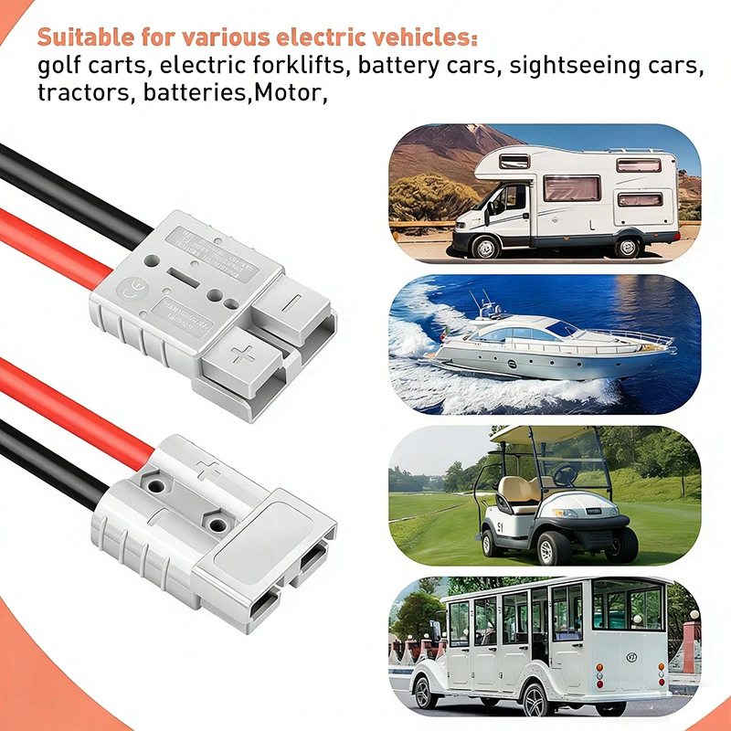 50A Battery Adapter - 7AWG - 1ft/30.4cm Cable with O-Terminal - Electric Forklift Charging Plug, Winch Trailer Connector Kit