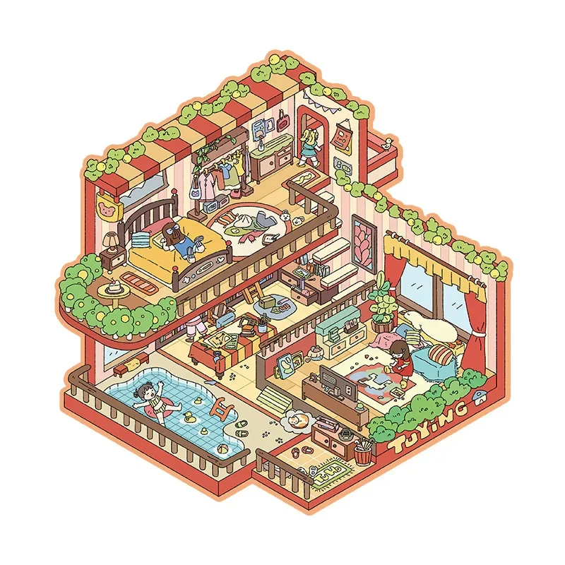3D Plus Size Scene Stickers Landscape Sticker DIY Pocket Cabin Scene Stacking And Pasting Festival Gift For Student