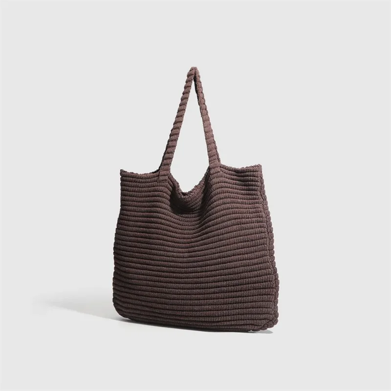 Retro Gestrickte Handtasche für Frauen Herbst Winter Neue Koreanische Ausgabe Einfarbig Gestrickte Tasche Große Kapazität Reise Handheld Tasche – Detail 17