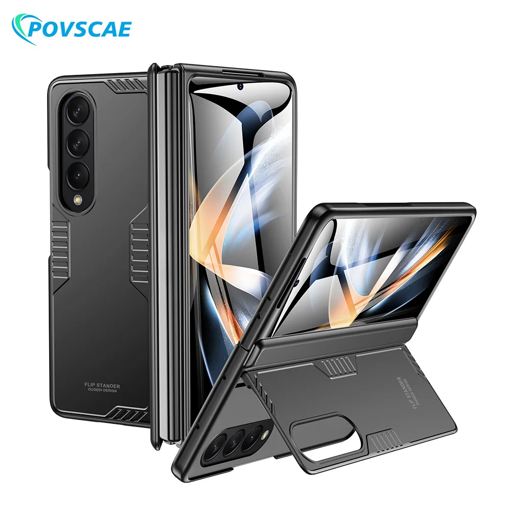 Shockproof Rugged Armor Case For Samsung Galaxy Z Fold 4 Hinge Protection Case with Hidden Kickstand Built-in Screen Protector