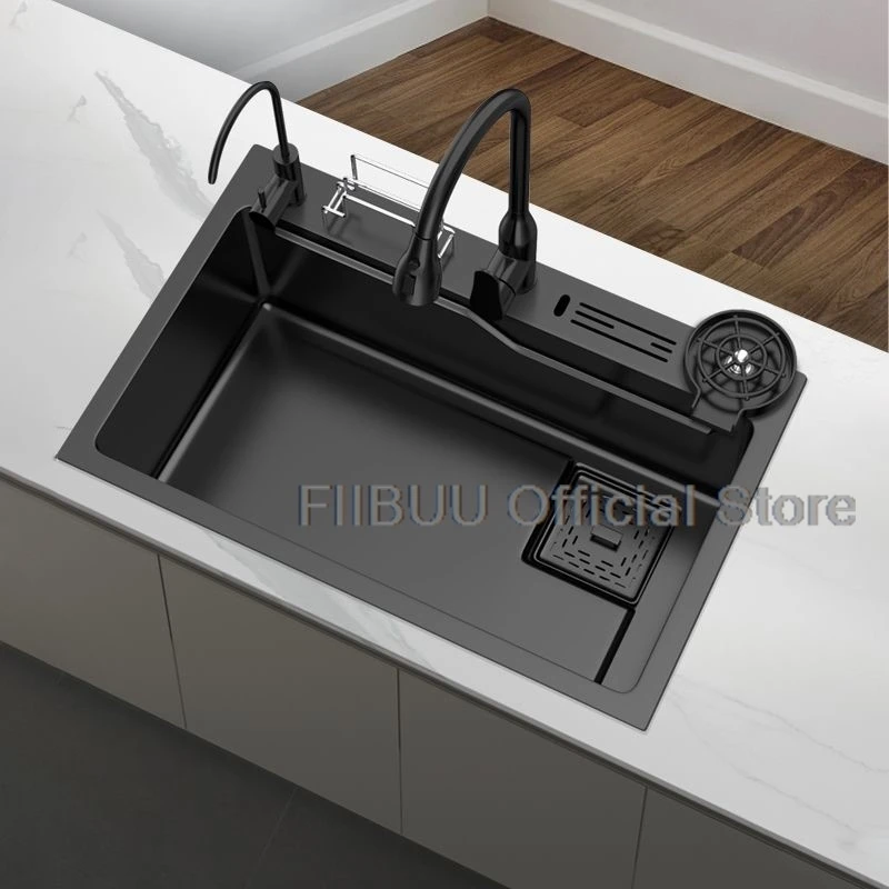 Multifunctional Kitchen Sink Stainless Steel Large Single Bowl Thickened Handmade Vegatable Basin Wash Cut Drain in One Full Set