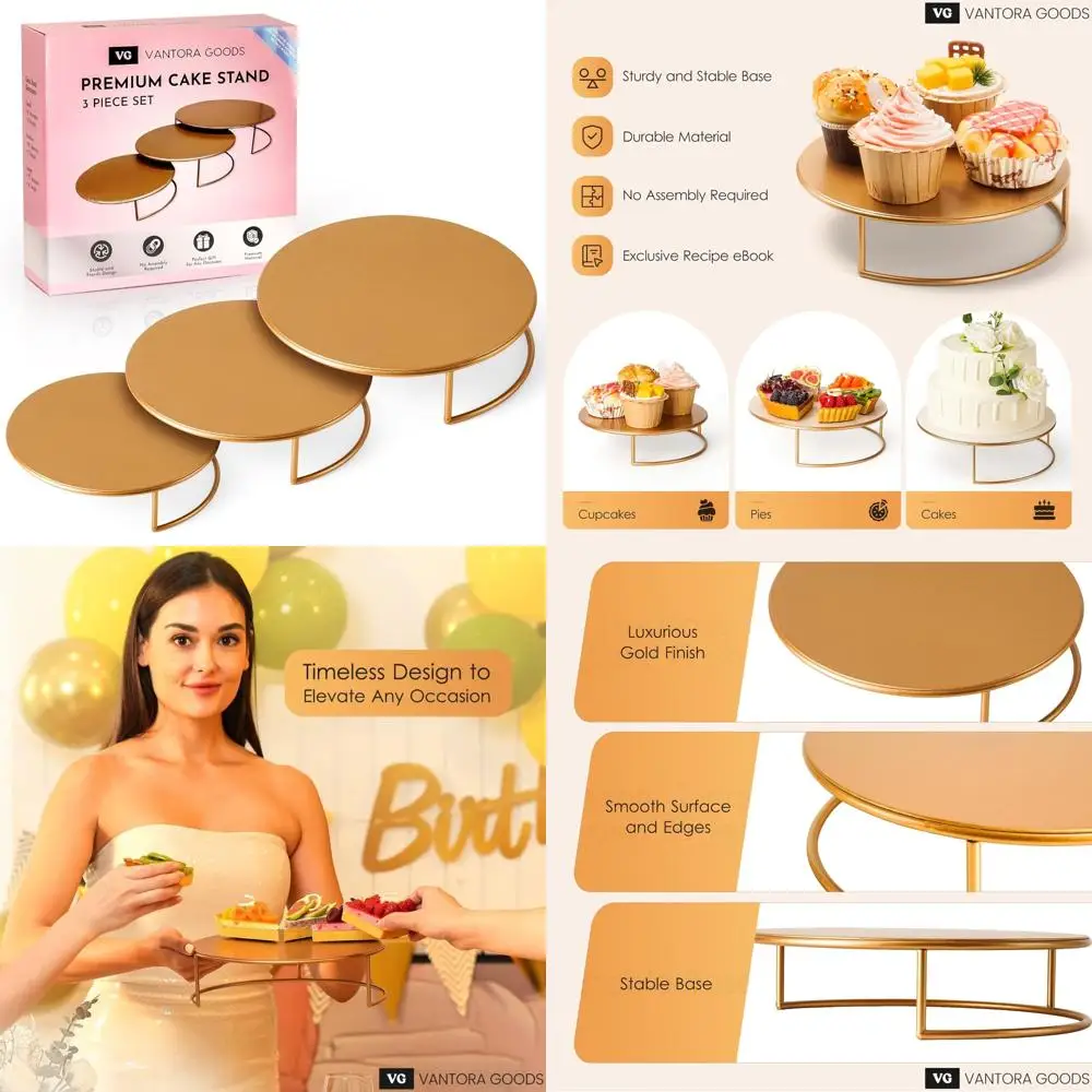 

Набор золотых подставок для торта с 3-х ярусами для тортов размером 6–10 дюймов — идеально подходит для свадеб, дней рождения и детского душа.