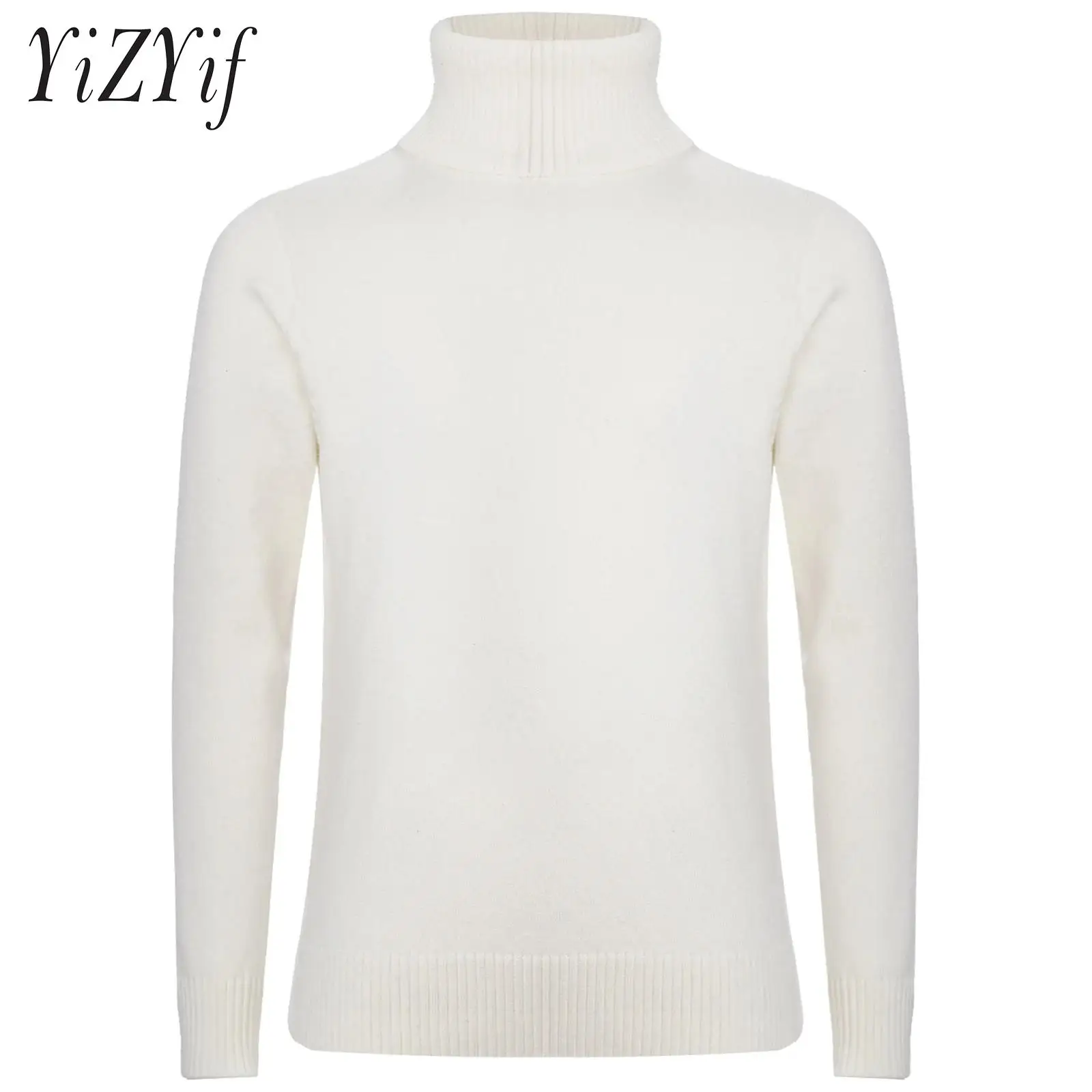 Kids Unisex Turtleneck Sweater Casual Solid Color Long Sleeve Knitted Pullover Tops Soft Touch Warm Comfortable Warm Clothes