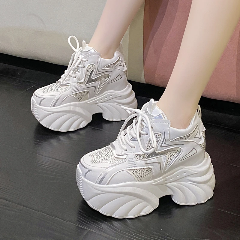 جديد إمرأة منصة أحذية رياضية غير رسمية 10 سنتيمتر عالية الكعب الربيع الرياضة أحذية من الجلد تنفس المدربين أحذية رياضية مكتنزة Zapatos Mujer #6