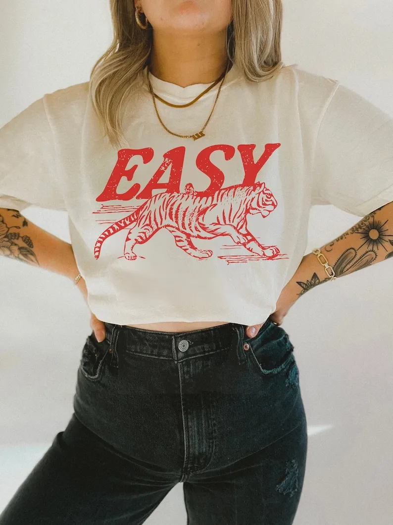 Easy Tiger  UNISEX Comfort Colors® Vintage Inspired Trendy Tiger T Shirt Retro Festival Clothing Oversized  Boho Hippie Clothes