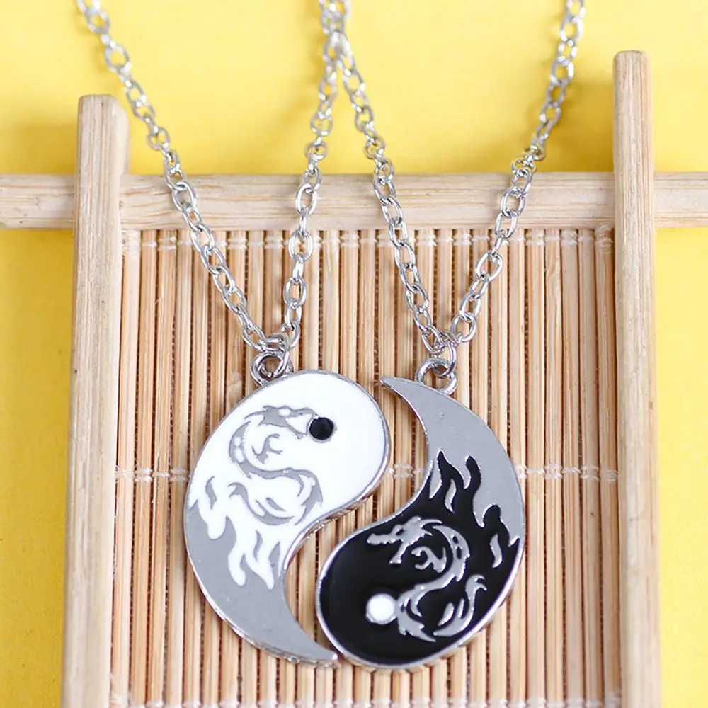 For Best Friends Chinese Style Wolf Fashion Jewelry Gossip Dragon Pendant Clavicle chain Yin Yang Necklace Couple Necklace
