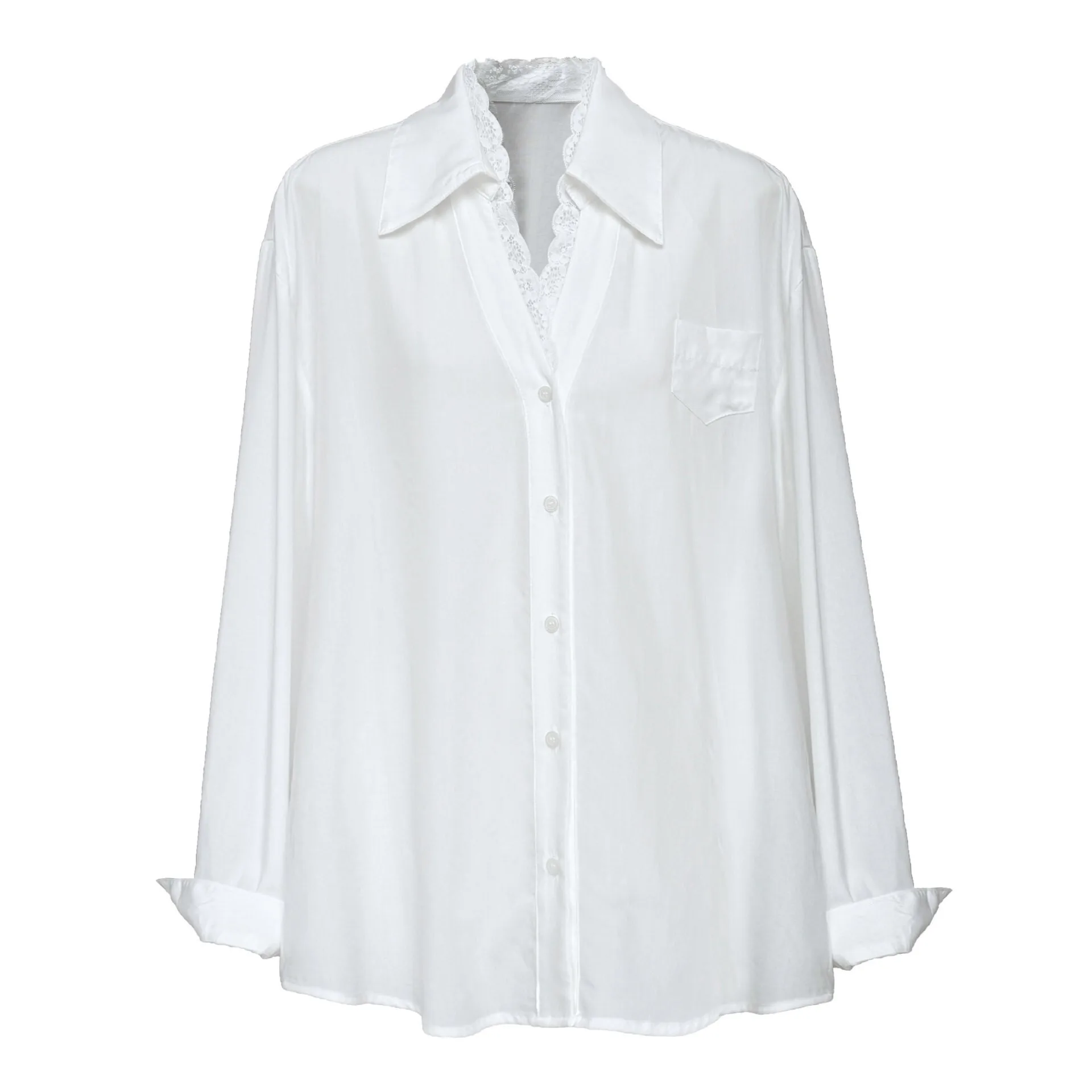 BJTZ ラペルレーススプライシングシャツ & ブラウス女性のための 2025 春夏新気質カジュアル女性シャツトップ