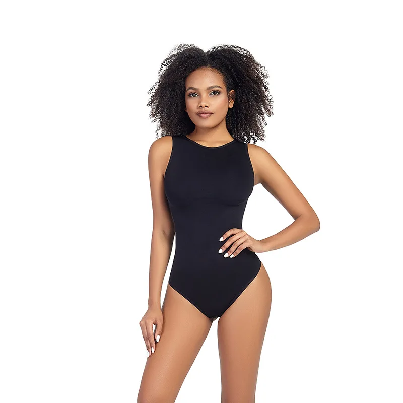 Cross-Border Sales Slimming Underwear Tummy Control Bodysuit round Neck One-Piece High Waist Short Leg Cotton Blend Nylon