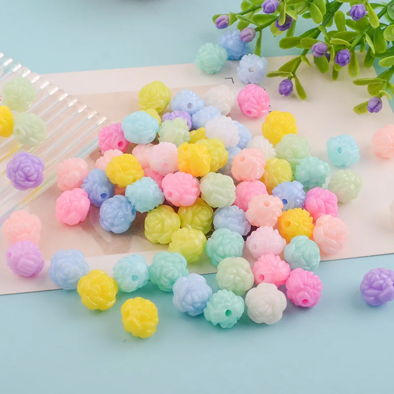 100Pcs Macaron Double-sided Rose Perforated Solid Color Beads Resin DIY Beading Material Hand-woven Bag Loose Beads