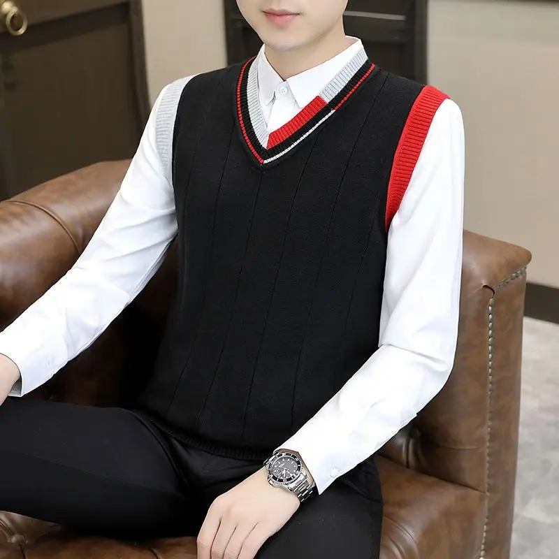 Spring and Autumn Sweaters Vests Men's Color V-neck Casual Knitwear Camisole Base Sweater Vest Top
