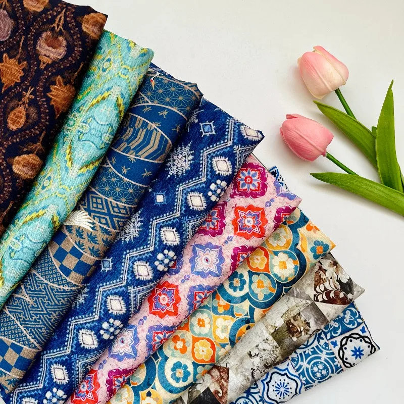 

Bohemian Style Silk and Linen Printed Brocade Fabric Cheongsam Dress Sewing Material 140 Grams Per Meter