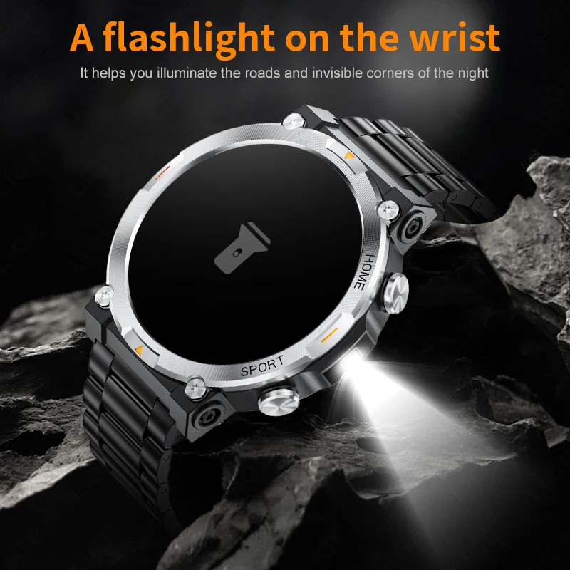 LIGE Smartwtach Men 1.43 Inch AMOLED Screen Men Watch Health Monitoring Sports LED Flashlight Smart Watch Bluetooth Call Watches