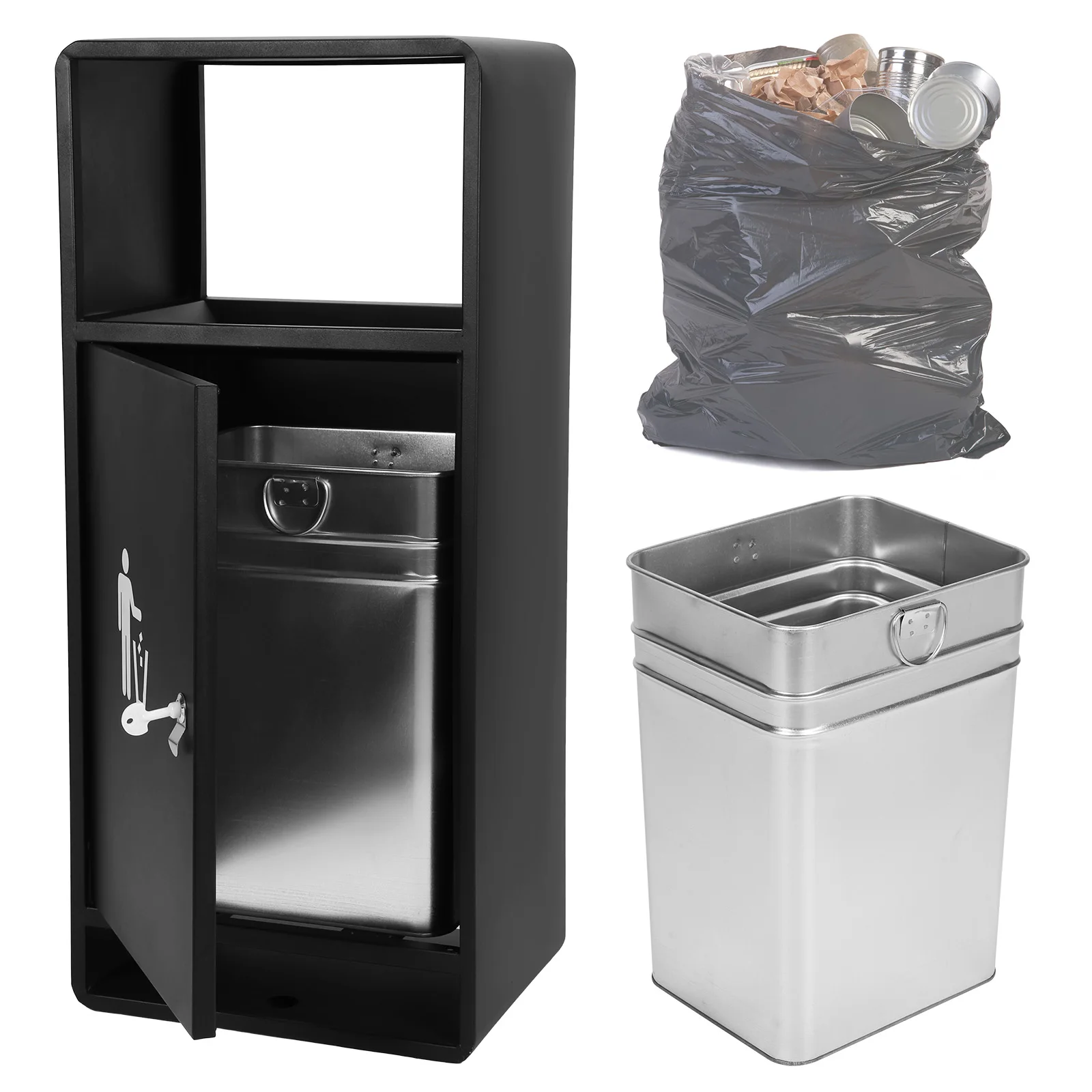 

Commercial Outdoor Trash Can Public Street Regular Waste Storage Bucket 11 Gallon with Ashtray for Office Hotel Lobby Patio