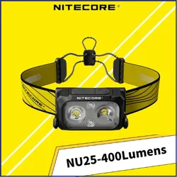 NITECORE-faro recargable de doble haz NU25, luz blanca de 400 lúmenes, luz roja, USB-C