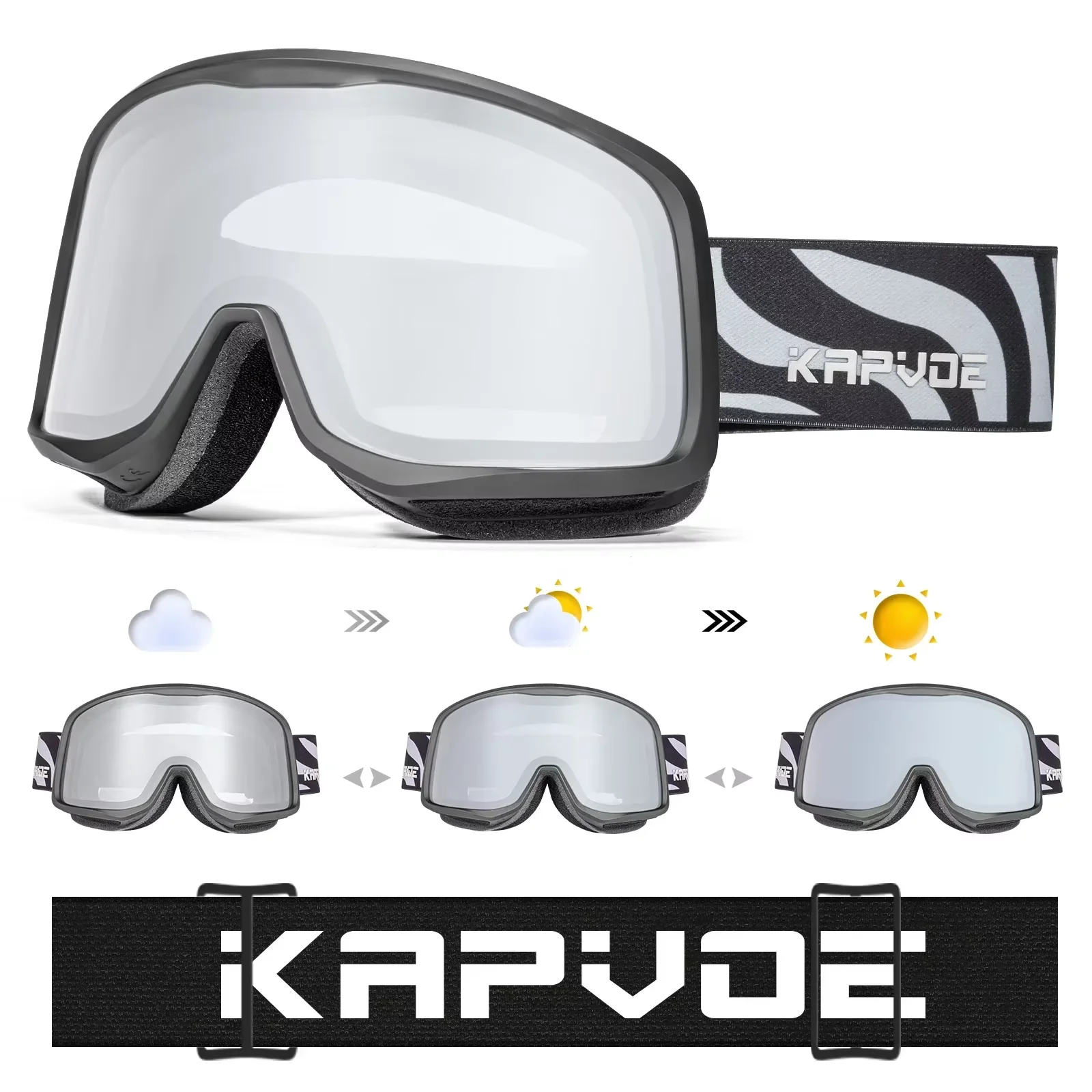 Kapvoe Photochromic Anti-Fog Mask for Men Snow Goggles Ski UV400 Snowboard Women Eyewear Protection Glasses Snowmobile Winter