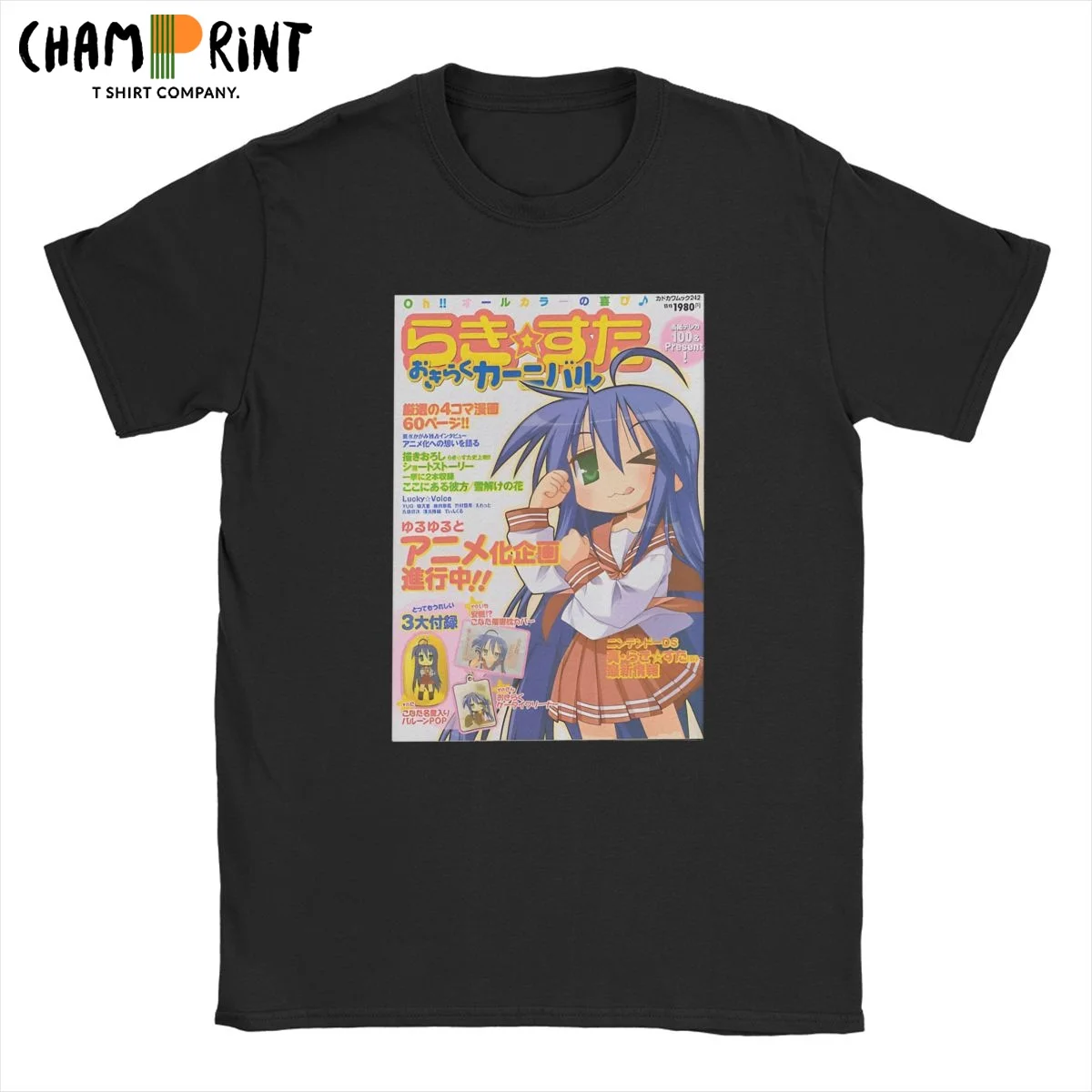 Otaku Konata Izumi Lucky Star Men T Shirts Anime Cartoon Creative Tees Short Sleeve Round Neck T-Shirt 100% Cotton Clothing