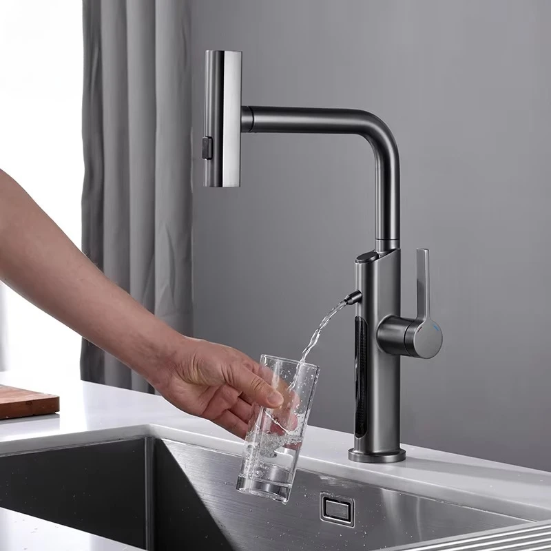 

Latest Design High-end Waterfall Pull Out Smart Digital Kitchen Faucet with Water Purifier Faucet