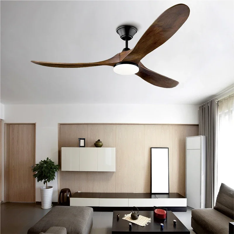 Solid Wood Fan Lamp Ceiling Fan Retro Strong Wind for Dining Room Silent Variable Frequency Electric Fan Pendant Lamp Bedroom