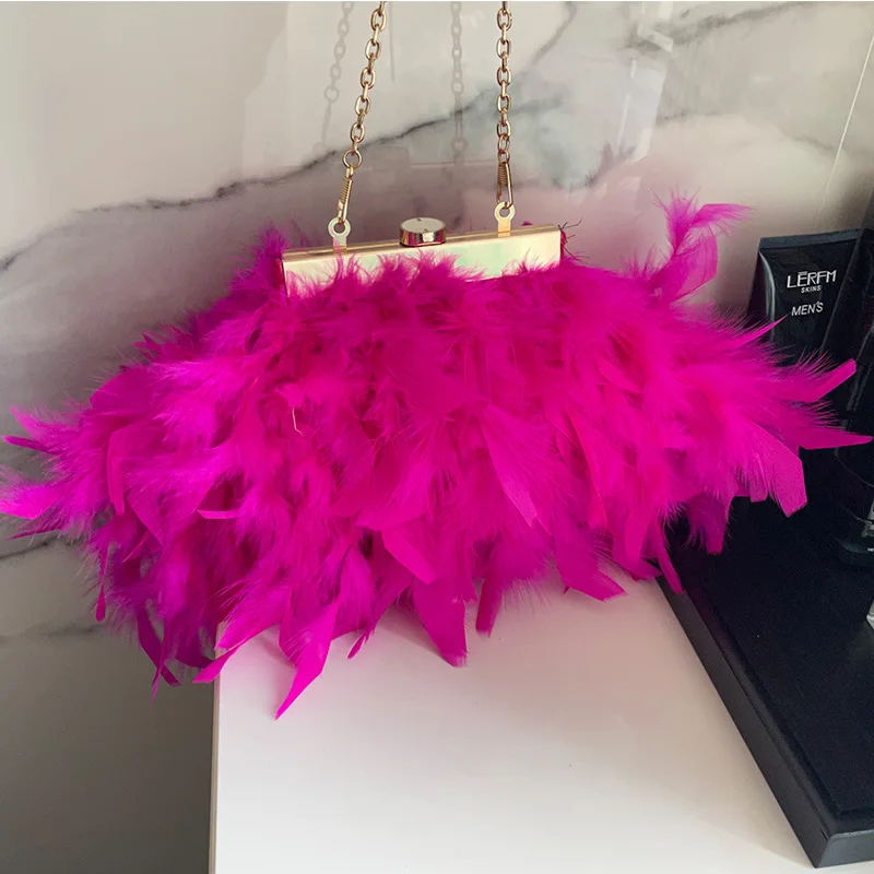 Women\'s Luxury Banquet Evening Bags Clutches Fashion Soft Feather Tassel Purses With Chain Shoulder Crossbody Bags Party Clutch