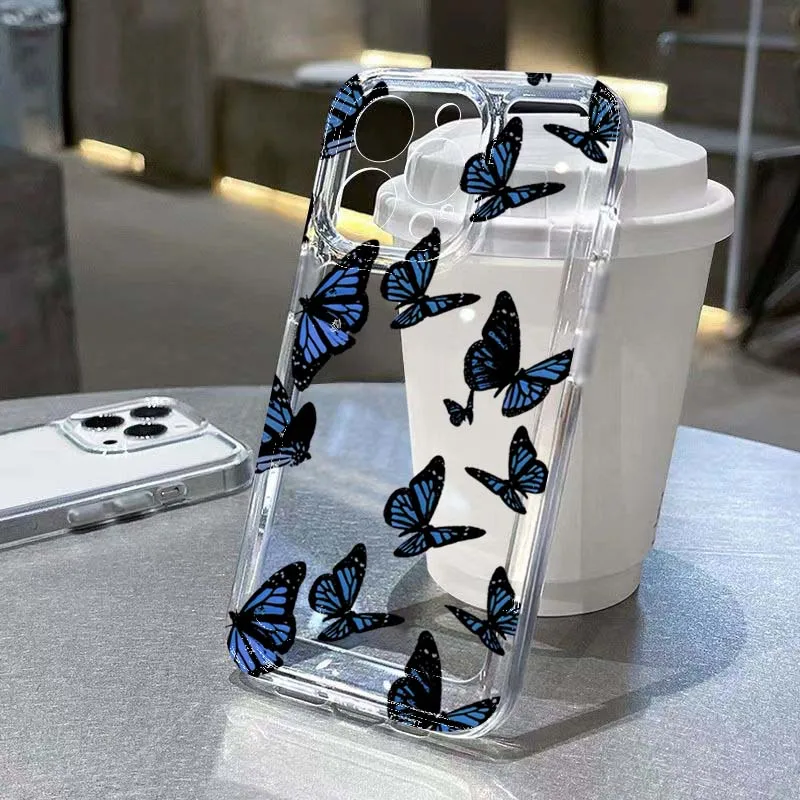 Butterfly デザイン iPhone用ケース クリア Gold Butterfly Transparent Phone Case for iPhone