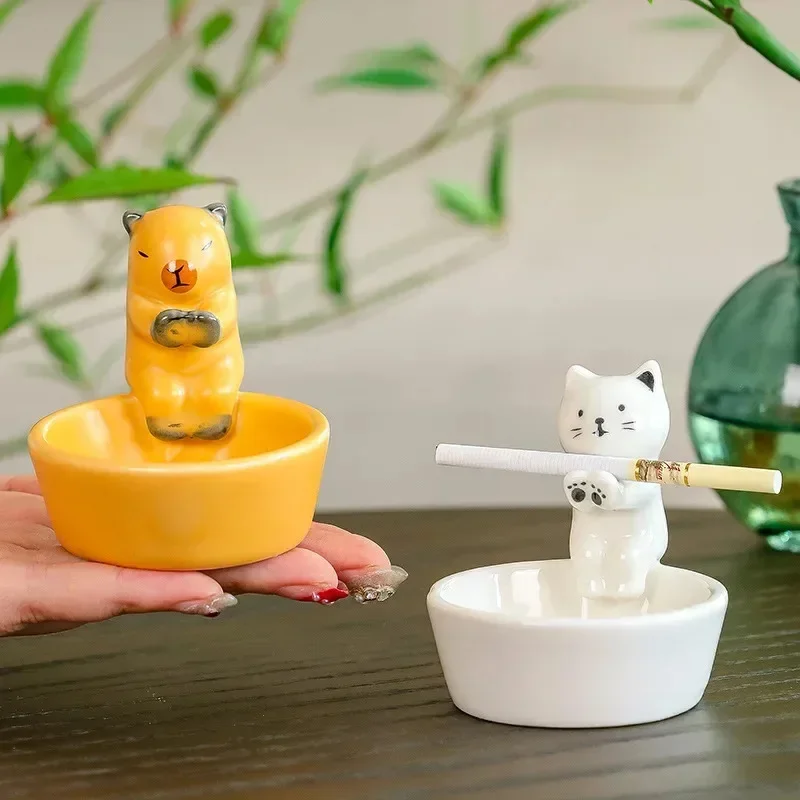Cute Cat Ceramic Ashtray Nordic Scandinavian Home Living Room Office Coffee Table Decor Ornament Tabletop for Cat Lover