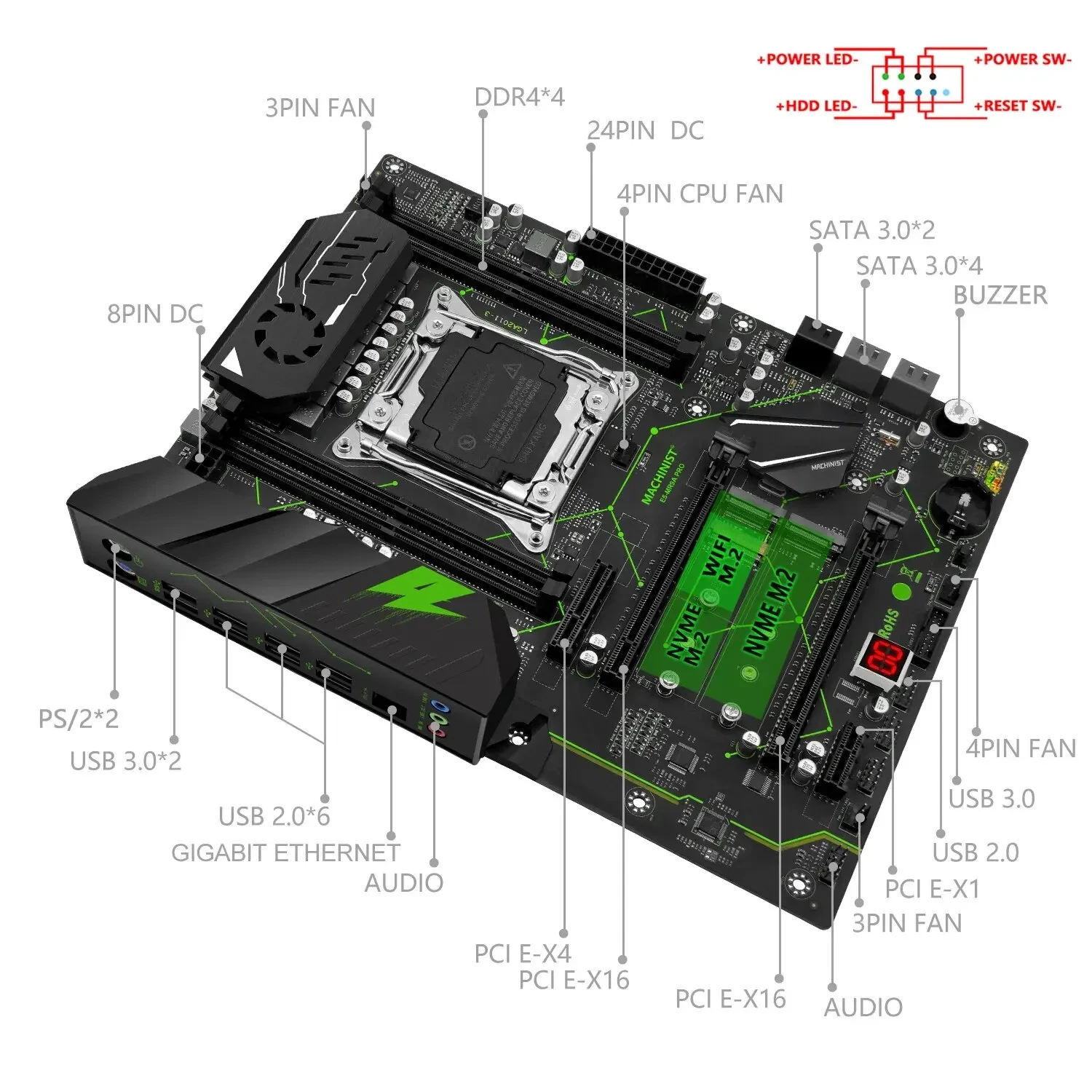 Imagem -04 - Pro X99 Motherboard Combo Kit Lga 20113xeon e5 2666 Cpu v3 Ddr4 4x8gb Memória Ram 2666mhz Ssd Nvme Quatro Canais Machinist-mr9a