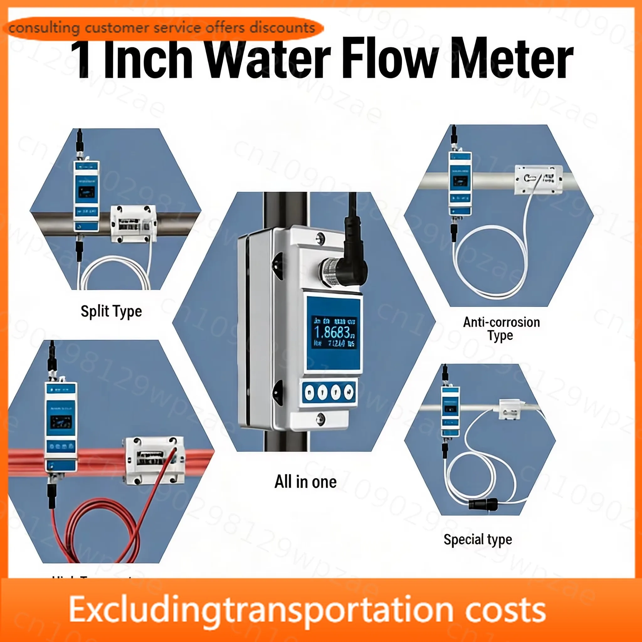 1-inch Clamp-type Ultrasonic Liquid Flowmeter, High-temperature Industrial Type, Non-contact Fuel  Portable Flowmeter
