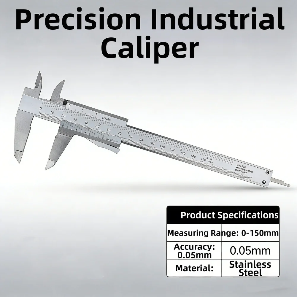

Stainless Steel 150mm Vernier Caliper with 0.05mm Graduation for Reliable Measurement in Electrical Panel Assembly