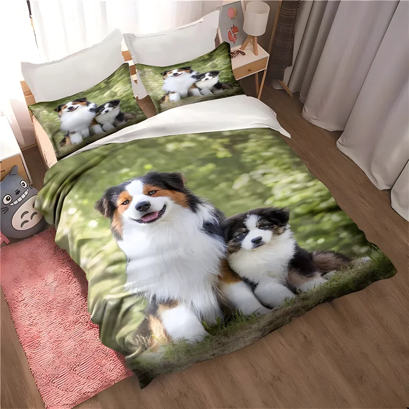 

3D printed cute dog pattern pillowcase quilt cover Husky three-piece set of home decor, bedding, gorgeous birthday present