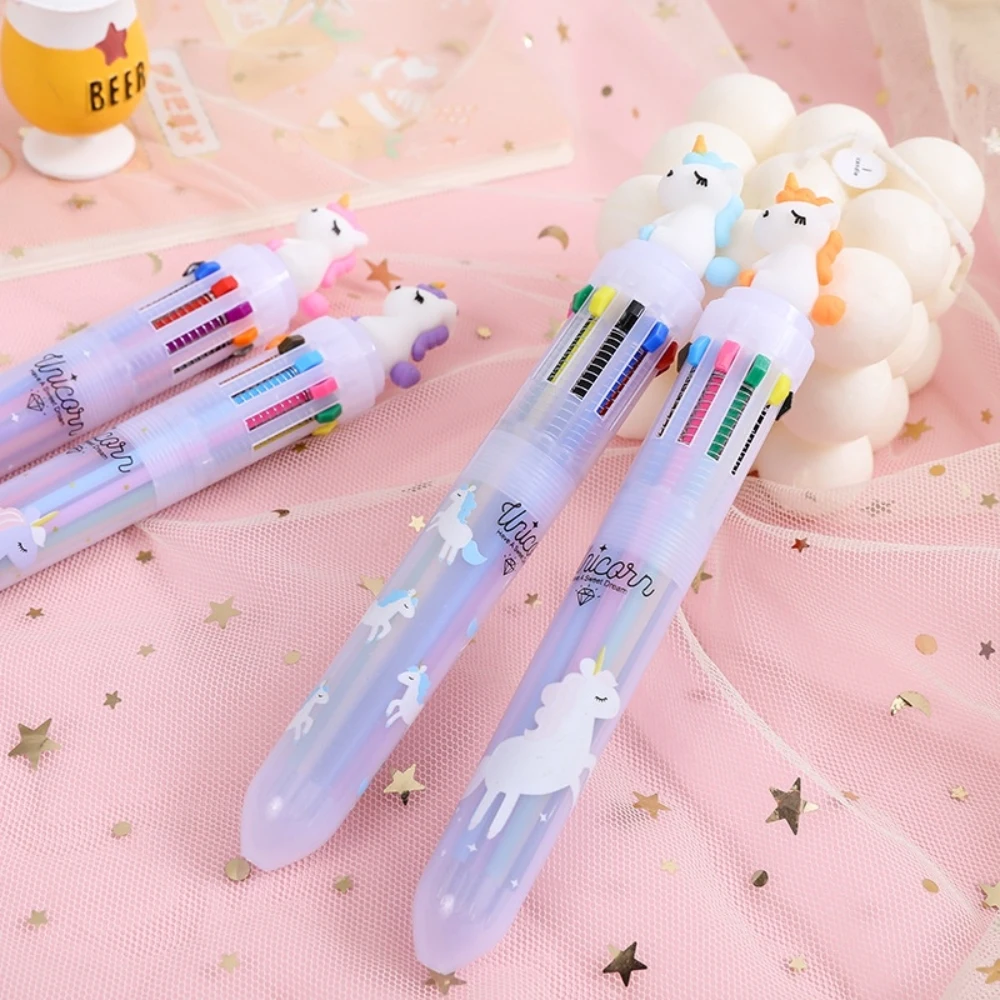 Creative Unicorn Ten-Color Ballpoint Pen Cute Multi-Color 10-Color Student Stationery