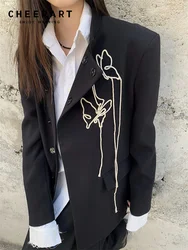 CHEERART-Blazer negro Vintage para mujer, chaqueta bordada con mariposa, trajes de diseñador, abrigos, 2023