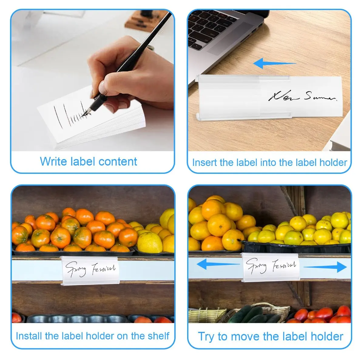 B03C-Wire Shelf Label Holders, 30 Pack Plastic Wire Shelf Label Clips With Label Paper Removable Wire Rack Label Holder