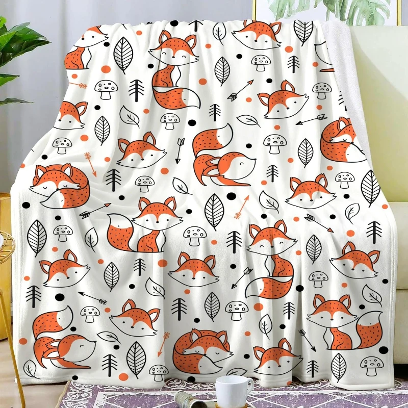 

Cute Cartoon Fox Pattern Blanket Soft Throw Blanket for Bedroom Couch Soft Cozy Warm Flannel Blanket for Home Decor & Daily Use
