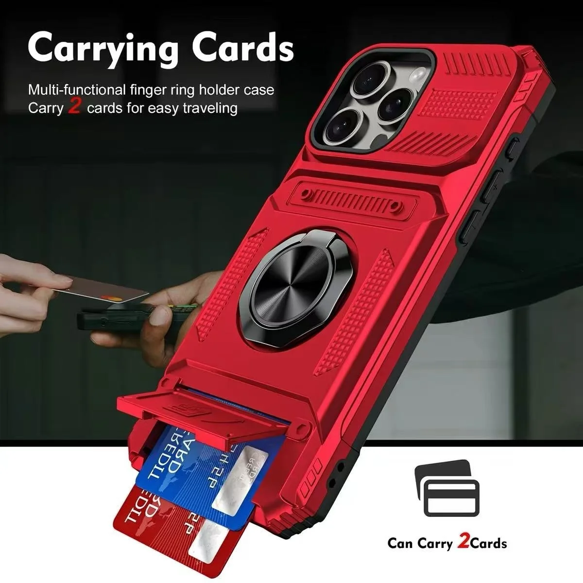 

Heavy Duty Drop Protection Magnetic Rotated Ring Kickstand Wallet Cover Case for iPhone 17Pro Max 16 pro 15 Plus 14 13 12 air