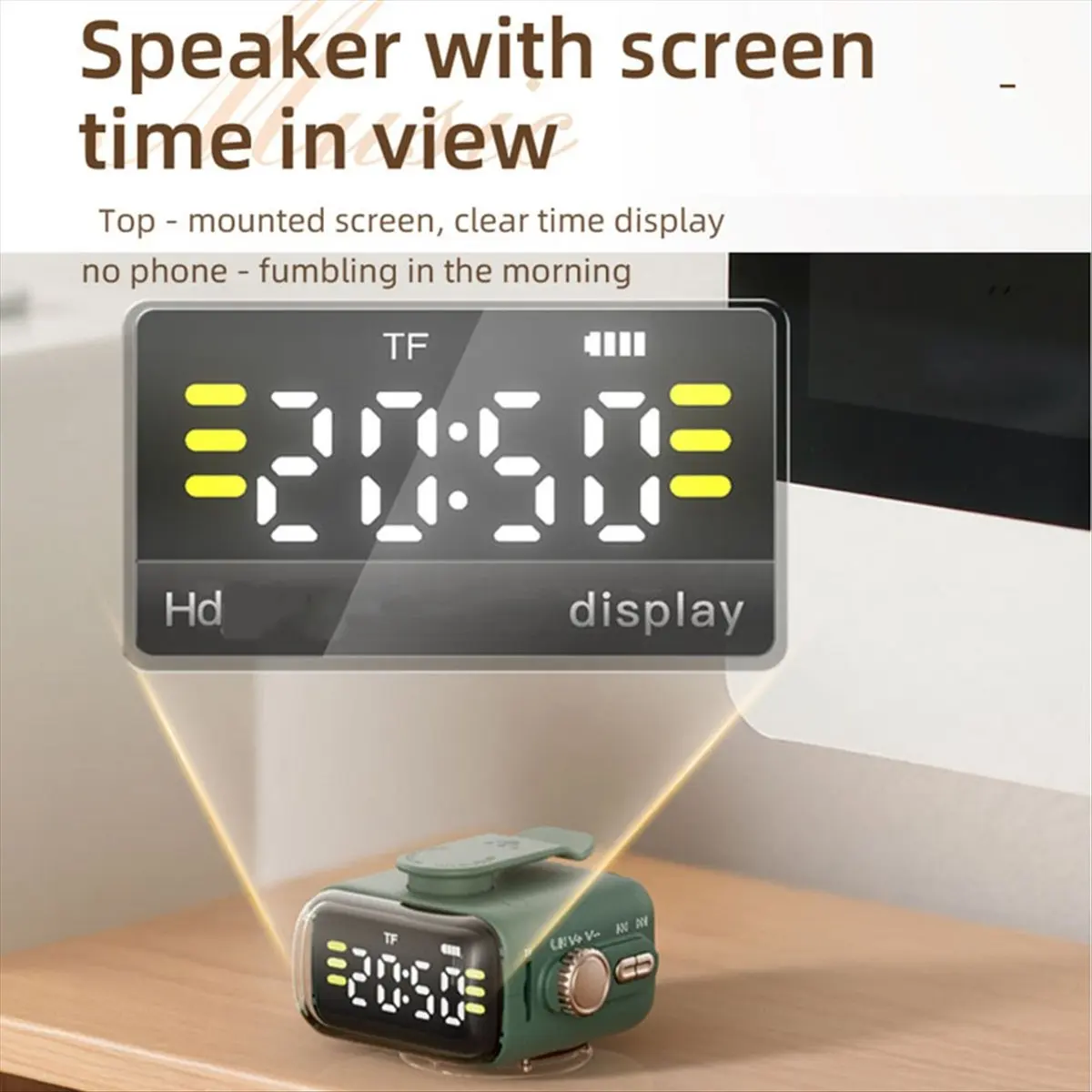 *A12R Mini Magnetic Backclip Bluetooth Speaker Time Display Hifi Sound Music Box Wireless Night Light MP3 Handsfree Call Green