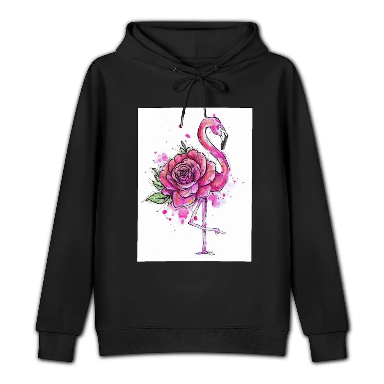 Watercolor Flamingo Rose Illustration Pullover Hoodie men's winter sweater men wear mens clothing hoodies and sweatshirts new