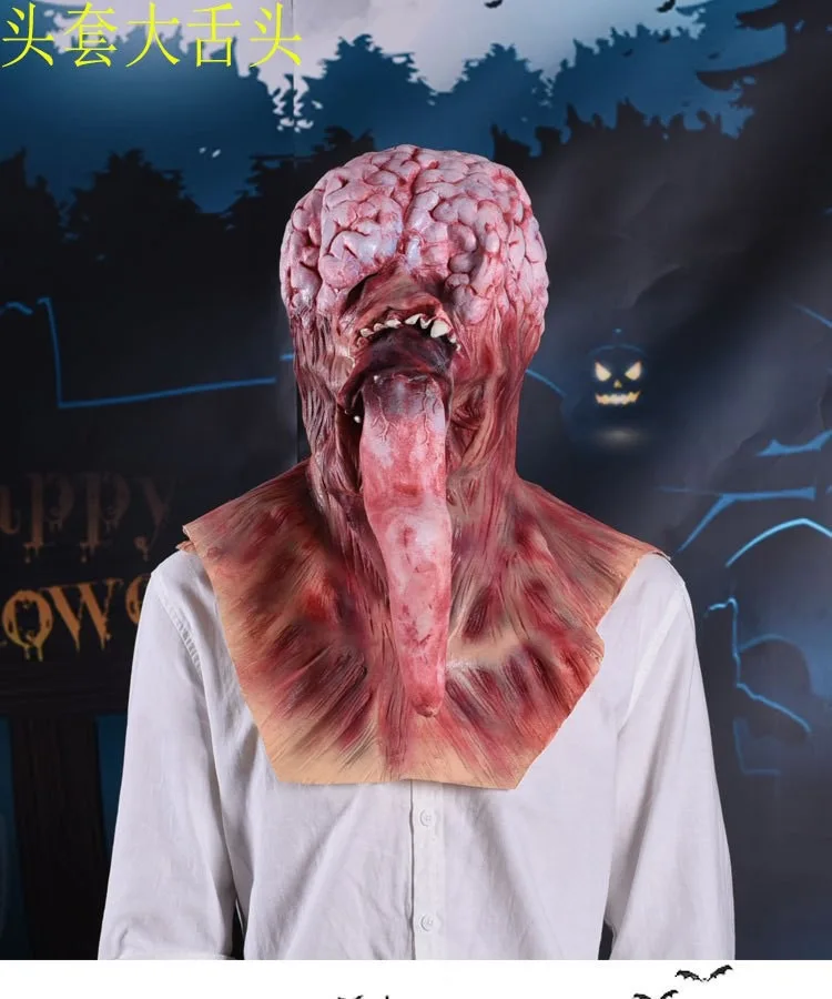 Nuova maschera di riso per cervello horror Maschera senza volto a lingua lunga Maschera di Halloween per ragazza Costumi e accessori spaventosi