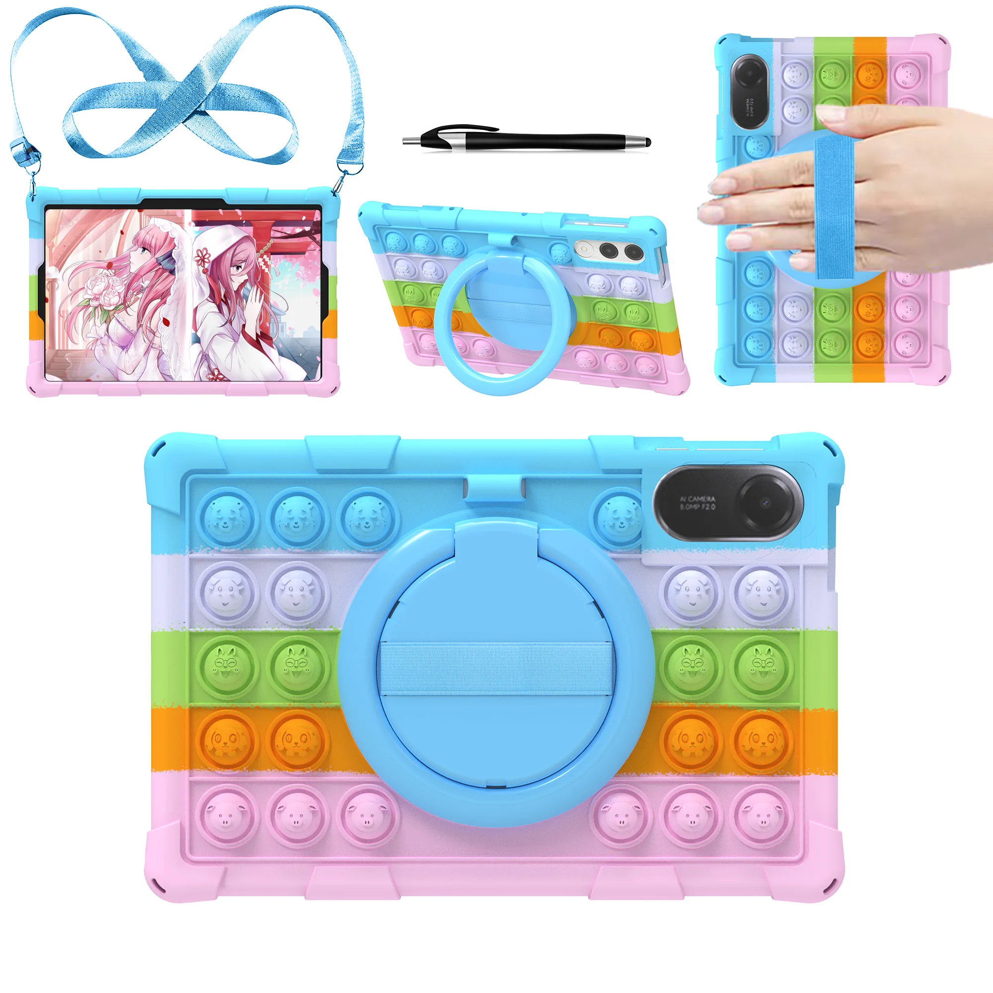 

Чехол для Xiaomi Redmi Pad 2 11 дюймов 2025 Stand Kids Силиконовый чехол для планшета с пузырьками для Redmi Pad2 11 дюймов с плечевым ремнем и ручкой