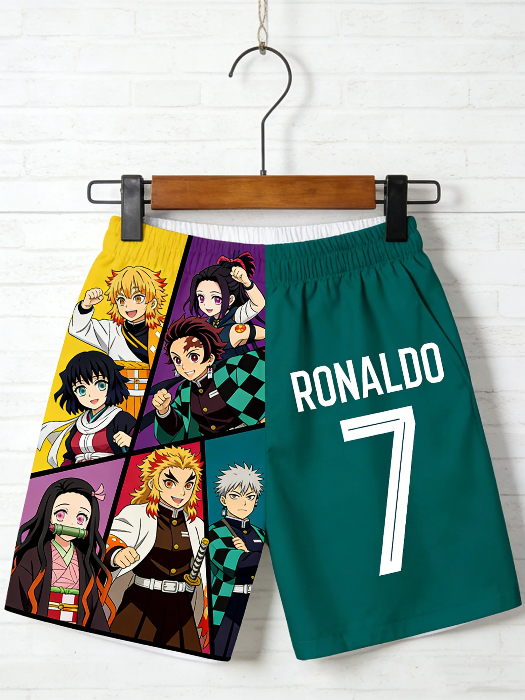 Pantalones de verano Demon Slayer Anime Ronaldo Y2K para hombre, pantalones deportivos de fútbol para exteriores, pantalones de playa de secado rápido, pantalones cortos informales sueltos