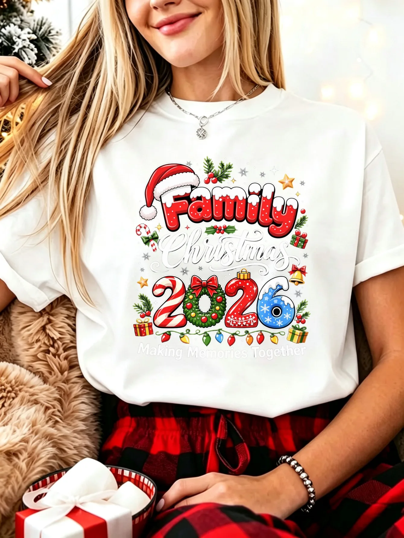 Family Christmas 2026 Santa Red Plaid Xmas T-Shirt Christmas Family Christmas 2026 T-Shirt Christmas Holiday Xmas Holiday Party