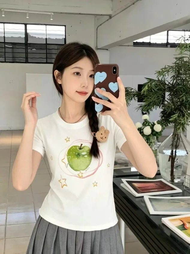 

plus Size Casual Print Short Sleeve T-Shirt Women's Summer New Style Slimming Versatile Lazy round Neck Top