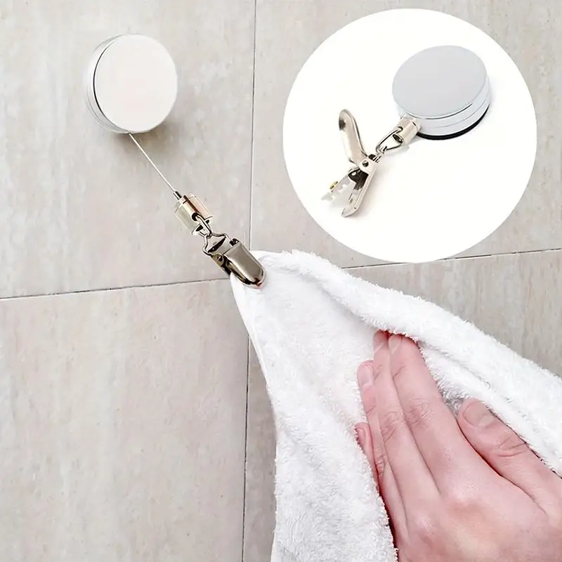 Hot 1/2/4pcs Retractable Towel Rack Automatic Rebound No Drilling Self-Adhesive Wall-Mounted Hand Towel Holder With Strong Clips