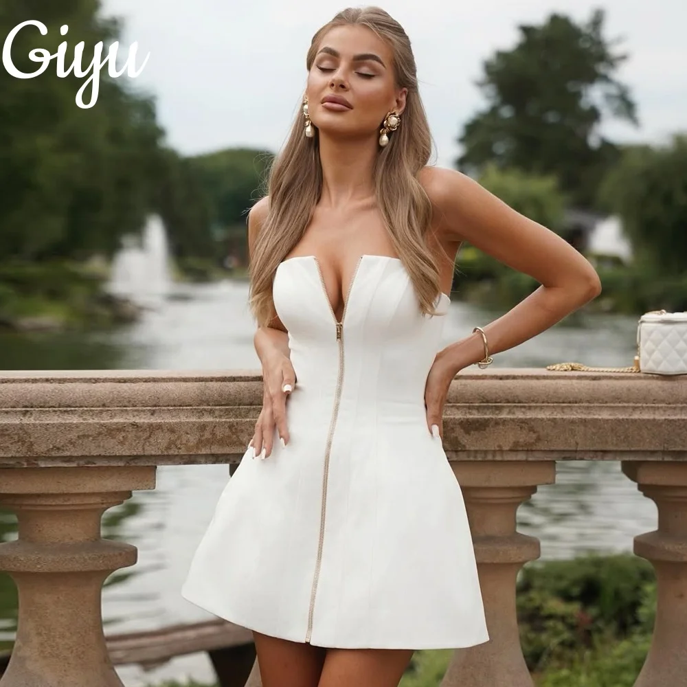 

Giyu Modern Strapless A-line Short Prom Dress New Sleeveless Cocktail Dress Zipper Customized فساتين سهرة Corset Back